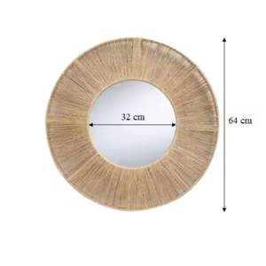 Miroir mural en jonc de mer naturel tissé à la main – Grand miroir rond décoratif style bohème côtier - Product Image 2