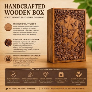 Handcrafted Baby Butterfly Wooden Urn <b>Box</b> Eco-Friendly Durable Cremation <b>Memorial</b> Keepsake Personalized Floral Engraving - Product Image 6