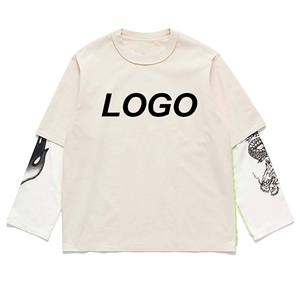 T-shirt à manches longues double couche pour homme OEM, en coton épais, coupe oversize, style streetwear décontracté - Product Image 3