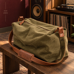 Durable Rectangular Oil <b>Waxed</b> <b>Canvas</b> Travel Duffel <b>Bag</b> Zipper | Long Shoulder Strap Olive Green Weekender Luggage for Outdoor - Product Image 4