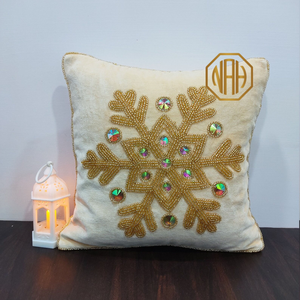 Housse de coussin en velours crème faite à la main, motif perlé de Noël, brodée, style ferme, taie d'oreiller décorative, vente en gros d'usine - Product Image 1