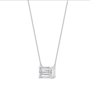 Luxurious 9K Rose Gold Lab Created <b>Emerald</b> Cut Diamond Solitaire Charm <b>Pendant</b> - Product Image 6