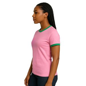 เพิ่มโลโก้พิเศษตามสั่งของคุณลงบนเสื้อยืดสีชมพูพิมพ์ลาย Greek Life โลโก้แบบกำหนดเอง เสื้อยืดชมรมนักเรียน ฤดูร้อน เป็นมิตรกับสิ่งแวดล้อม ผ้าฝ้าย 100% - Product Image 4