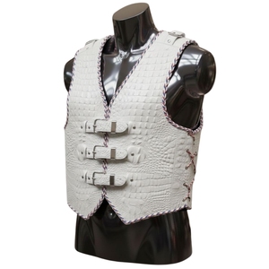 Gilet en cuir véritable gaufré crocodile, gilet en cuir gaufré fait main de qualité supérieure pour hommes, gilet sans manches tendance - Product Image 5