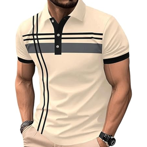Chemise de golf décontractée pour homme, manches courtes, boutonnée, à rayures, col classique, t-shirt de travail d'été - Product Image 1