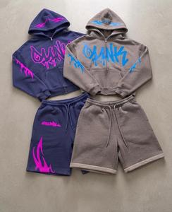 Conjunto de Sudadera con Capucha y Pantalones de Felpa de Algodón para Hombre Stink, Estampado de Llamas, Gris y Negro, Ropa Deportiva de Otoño - Product Image 4