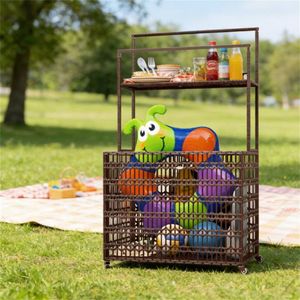 Mobiletto portaoggetti marrone misto con portasciugamani, scaffale portaoggetti da esterno, portaoggetti galleggiante per piscina - Product Image 1