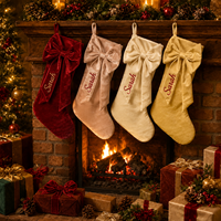 Chaussette de Noël personnalisée POD Bow avec nom brodé, chaussette familiale en velours de luxe, cadeau souvenir de Noël