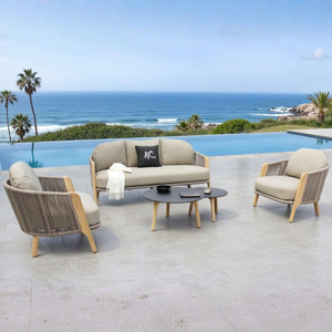 Coastal <b>Outdoor</b> <b>Sofa</b> Set with UV-Resistant PE Rattan and High-Density Foam Cushions for Garden Use - Product Image 1