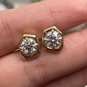 Polished Gold Plated 925 Sterling <b>Silver</b> <b>Stud</b> <b>Earrings</b> with Round Brilliant Cut Moissanite for Certified Wedding for Unisex - Product Image 1