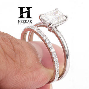 <b>Custom</b> 14K 18K Solid White Gold IGI Certified Radiant Cut Lab Grown Diamond Engagement <b>Ring</b> with Pave Wedding Band Set - Product Image 6