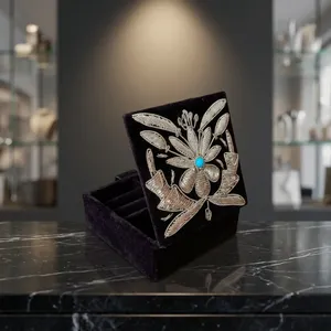 Neel Pushp Zardozi Embroidered Floral Elegant <b>Vintage</b> Style Square Paper Jewelry <b>Box</b> Lids Pendant Bracelet Gift <b>Box</b> Carton - Product Image 6