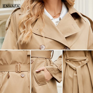Manteau Trench Long Croisé pour Femme, Modèle Printemps Classique, Couleur Camel avec Ceinture, Logo Personnalisé, Vente en Gros - Product Image 5