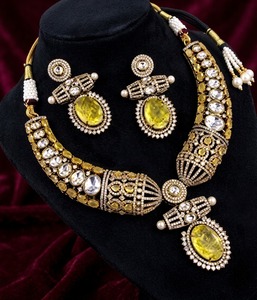 Ethnic Gold Plated Jewelry <b>Set</b> With Zircon And Imitation Pearl Necklace Earrings <b>For</b> Women <b>Wedding</b> Fashion - Product Image 4
