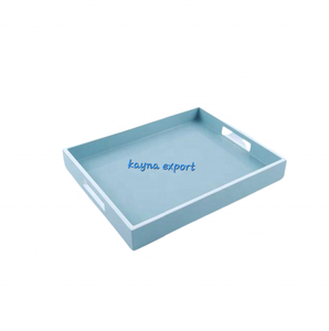 Nuevas bandejas de té de madera personalizadas con asas, Juego de 2 bandejas de madera con acabado de esmalte brillante, bandeja decorativa hecha a mano de madera Mdf - Product Image 2