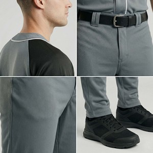 Blank Men's Baseball Uniform Set <b>Slate</b> Gray & Black Raglan Sleeve Jersey with White Piping and Matching Pants - Product Image 4
