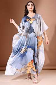 High Quality Designer Turkish Style <b>Kaftan</b> Women Polyester Handmade Batwing Sleeves V Neck Regular Fit Flared Hem Midi Party - Product Image 3