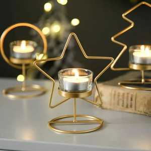 Modern Gold Geometric Wire Candle Holder 3D Metal Tealight <b>Lantern</b> with Glass Cylinder for Home Tabletop Skies Trader 2026 NEW - Product Image 5