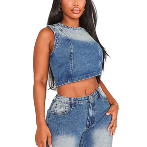 เสื้อครอปเดนิมขายดีที่สุดปี 2025 ราคาสมเหตุสมผล ออกแบบโลโก้ได้ตามต้องการ เสื้อผู้หญิงระบายอากาศได้ดี ราคาถูก - Product Image 1