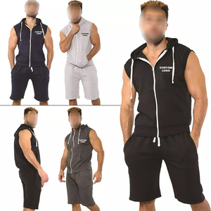 Ensemble short et sweat à capuche sans manches en mélange de coton confortable de qualité supérieure 2026 – Léger, uni, décontracté, pour l'automne, idéal pour le sport - Product Image 1