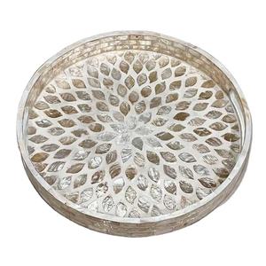 Bandeja para servir de nácar de primera calidad hecha a mano, bandeja para el hogar con incrustaciones ecológicas - Product Image 1