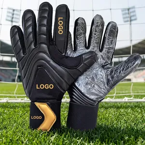 Gants de gardien de but unisexes noirs en PU à doigts entiers, paume antidérapante, sangle de poignet réglable, protection respirante des doigts - Product Image 5