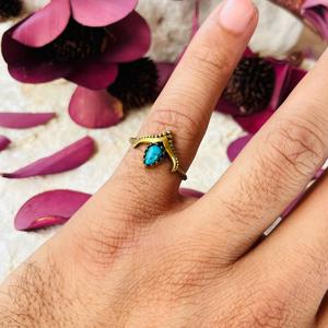 <b>Turquoise</b> V shape <b>Ring</b> Gold Plated Brass <b>Ring</b> Antique Brass Finish Tribal Crown <b>ring</b> for women - Product Image 5
