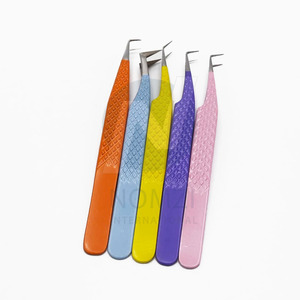 Pince à épiler pour extensions de cils en fibre dorée, acier inoxydable avec grip, nouveau modèle pour extensions de cils - Product Image 3