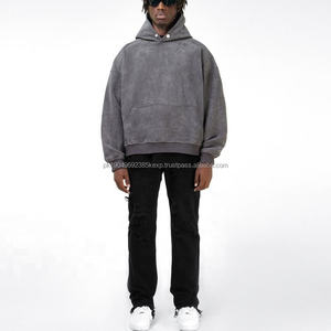 Sweat-shirt en tissu suédé artificiel personnalisé en usine, sweat-shirt court délavé à l'acide, sweat-shirt ample à coupe carrée délavé à la pierre pour homme - Product Image 4