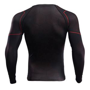 T-shirt de compression à manches longues pour homme, noir, col rond, motif géométrique, coupe ajustée, sous-vêtement de sport tendance - Product Image 2