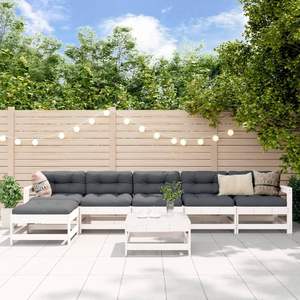 Grand ensemble de salon de jardin modulaire en pin massif blanc - Product Image 1