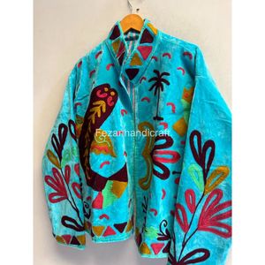 Chaqueta de algodón bordada con cuello mandarín estilo bohemio hecho a mano con estampado de peces, ropa de mujer para la temporada de primavera - Product Image 2
