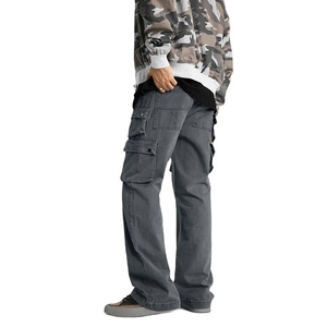 Pantalon Cargo Décontracté Homme Gris en Toile de Haute Qualité, Coupe Ample Empilée, avec Poches Latérales, en Denim Droit 100% Coton - Product Image 5