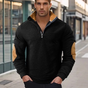 Sudadera Casual de Forro Polar para Hombre, Cuello Alto, Cierre de Cremallera, Color Sólido, Corte Regular, Negro con Detalles Marrones - Product Image 1