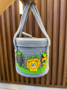 Panier en corde de coton tressée avec couvercle, motif Lion Lavande à franges, style Safari fantaisie, pour rangement de jouets de chambre d'enfant, panier doux pour bébé, avec poignée écologique, mini - Product Image 6