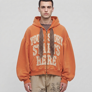 Oversized Zip-Up Embroidery Washed Hoodie Men Winter Heavyweight 100% Cotton Fleece Baggy Hoodies Men's Stonewashed Hoodies Mens - Product Image 4