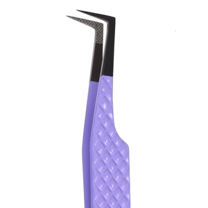 Pinzas para Pestañas con Punta Curva, Acero Inoxidable, Dientes de Precisión, Mango Morado, Herramienta de Extensión - Product Image 1