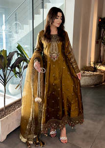 Robe traditionnelle élégante pour femmes, en soie, style Salwar Kameez, longueur au sol, avec broderie perlée, pour les occasions de mariage, style pakistanais - Product Image 1