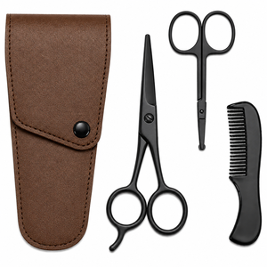 <b>Beard</b> Mustache Scissors and Comb Kit with PU Storage Bag, Rounded Safety Nose Hair Scissor for Men and Women <b>Care</b> Grooming, - Product Image 5