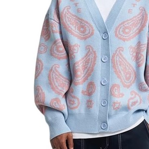 Custom New Style Oversize Knit Jacquard <b>Cardigan</b> Sweaters V Neck Fashion Men's <b>Cardigan</b> - Product Image 2