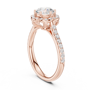 Anillo de Moissanita con Corte Redondo y Halo Hexagonal para Mujer, Acabado en Oro Rosa de 18K, Motivo Floral, Anillo de Compromiso para Ella - Product Image 2