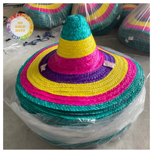 Promotional Handmade Seagrass <b>Straw</b> Sombrero <b>Hats</b> Hand Embroidery Checked Style Beach Unisex Adult Carnival Party Supplies - Product Image 1