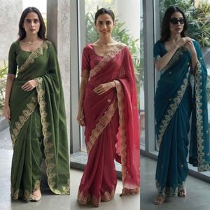 Hermoso Sari de Chifón con Bordado y Borde de Encaje, con Blusa de Diseñador, Precio al por Mayor por Royal Export - Product Image 3