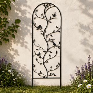Panel de soporte para plantas de metal negro con diseño de hojas de hierro forjado, arqueado, para jardín, patio y césped, decoración exterior para flores - Product Image 1