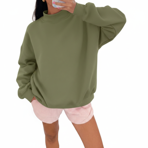 Service OEM – Nouveau Sweat-shirt Col Montant Tricoté Oversize pour Femme, 100% Coton Molletonné, Tissu Doux, Logo Personnalisé sur le Devant, Couleurs au Choix - Product Image 1