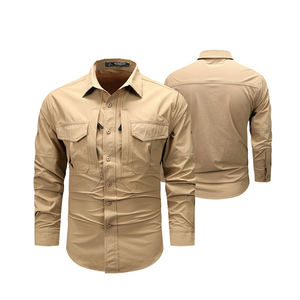 เสื้อเชิ้ตผู้ชาย OEM 2026 แขนยาว แห้งเร็ว ผ้าฝ้าย 100% คอตั้ง แนวทหาร เหมาะสำหรับเดินป่า ปีนเขา ล่าสัตว์ ใส่ได้ทั้งแบบทางการและลำลอง - Product Image 1