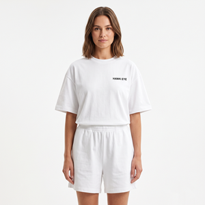 Ensemble de survêtement sportif personnalisé pour femmes, 2 pièces, ensemble d'été, t-shirt uni en coton et polyester, shorts pour femmes - Product Image 5