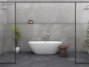 Carrelage en porcelaine de luxe gris tempête, design élégant en marbre gris, antidérapant, 1000x1000mm, par Ital Ceramics - Product Image 2