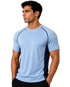 Camiseta deportiva personalizada azul claro y azul marino para hombre, de secado rápido, transpirable, para gimnasio, correr, ropa deportiva, poliéster, top deportivo. - Product Image 1