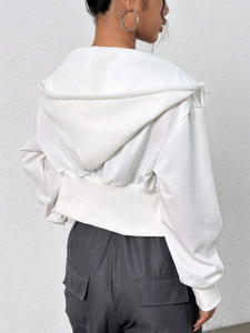 Women Casual Hoodies Summer Short Sleeve Lightweight Hooded Sweatshirt Casual Solid Knitted Hoodies for Woman Custom Plus Size - Product Image 2